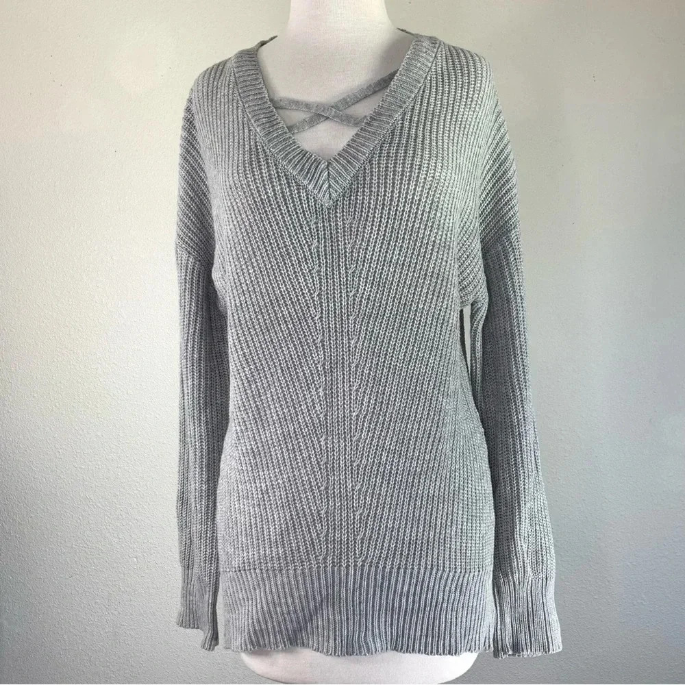 FREE FOR ALL Women's Cable Knit Sweater Chunky Pullover Oversized Size S Gray
